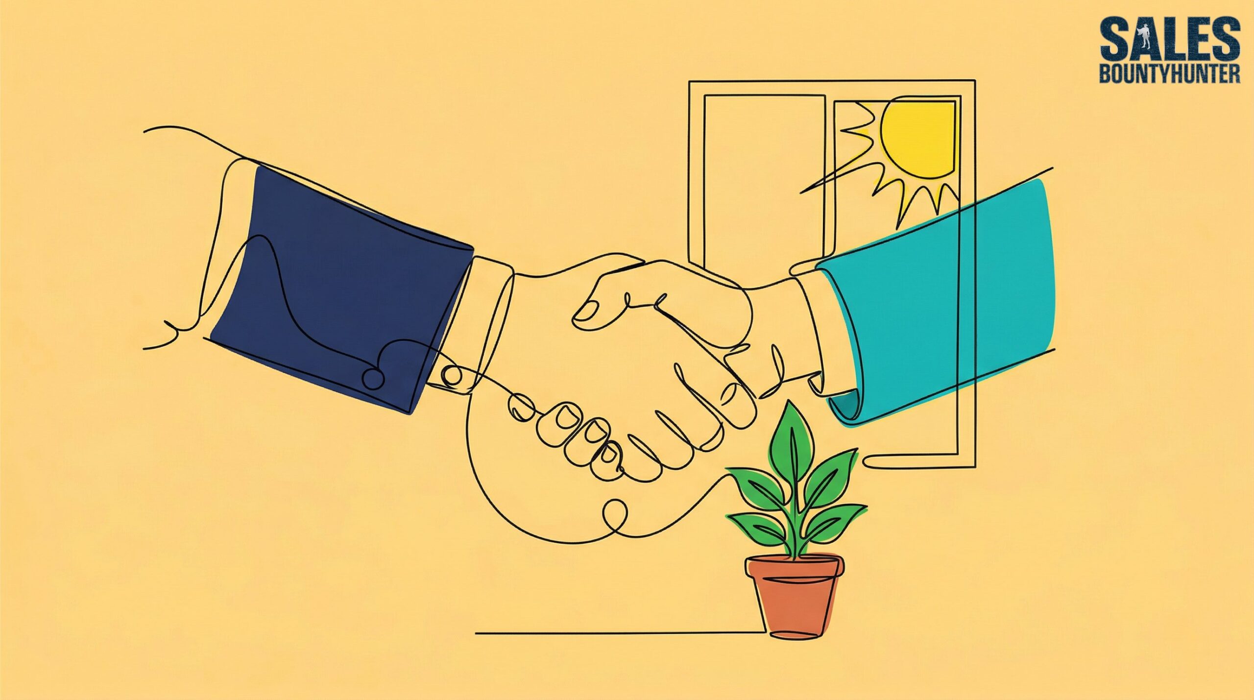 Illustration of two professionals shaking hands representing a successful hire and culture fit