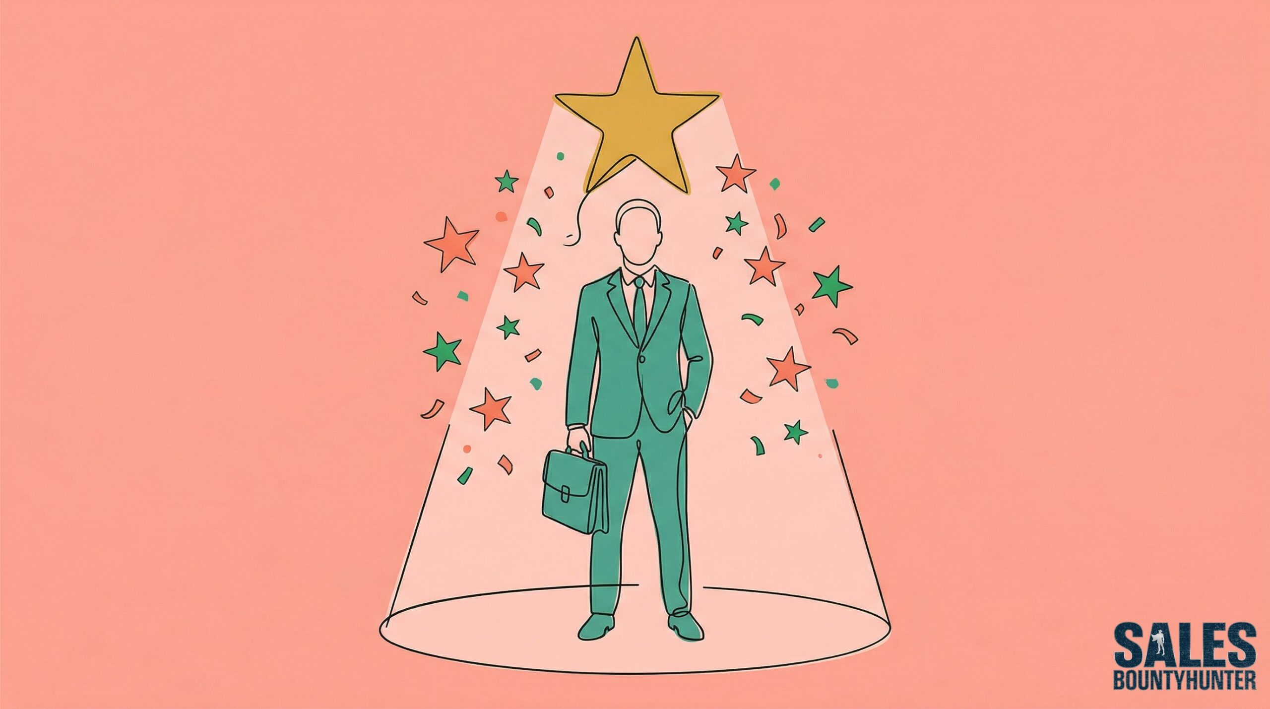 Illustration of a professional figure standing in a spotlight with a gold star and confetti